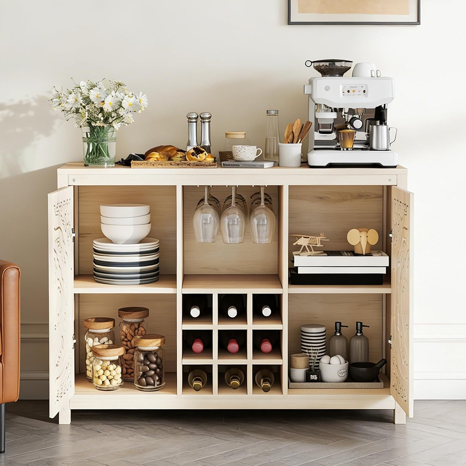 Home Bar And Cabinet - Ayarlanabilir Şaraplık ve Depolama Alanına Sahip
