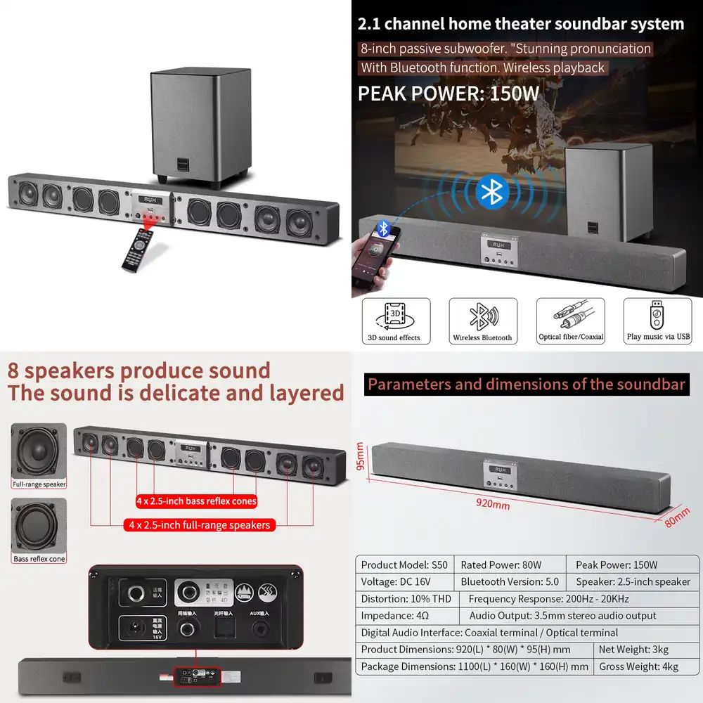 Home Bar And Theater - 2.1 Kanal Ev Sinema Sistemi Soundbar,
