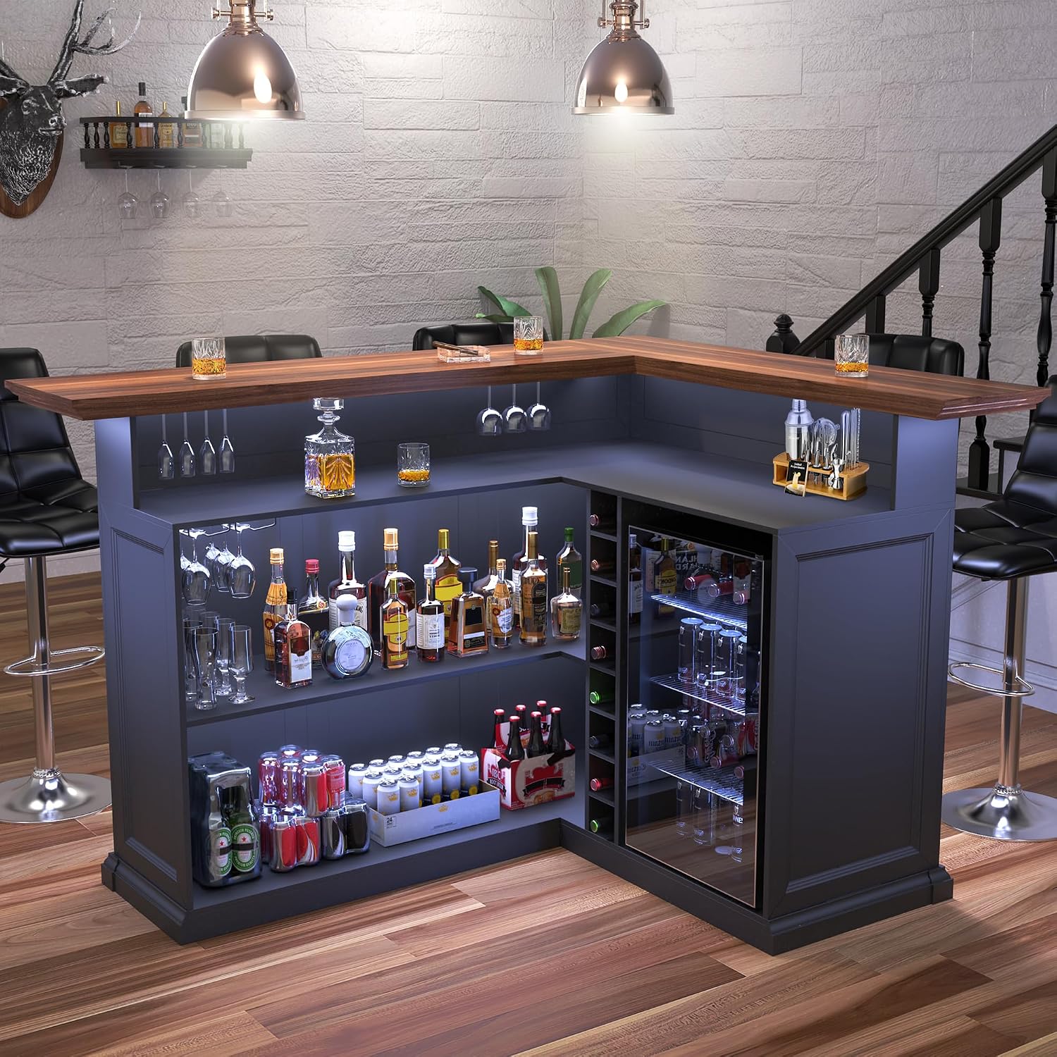 Home Bar And Cabinet - L Şeklinde Buzdolabı Alanlı Ev Bar